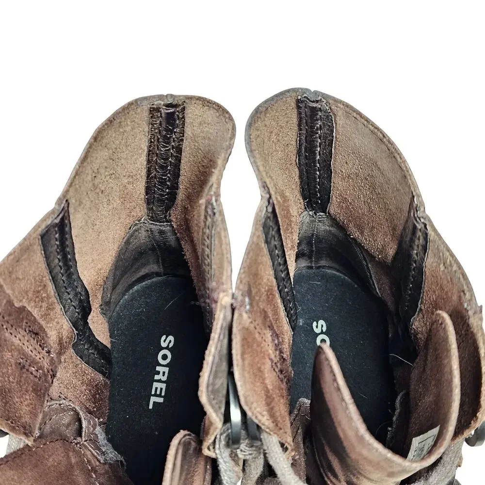 Sorel Joan of Arctic Wedge II Ankle Boots Womens Size 8.5 Brown Nubuck Leather